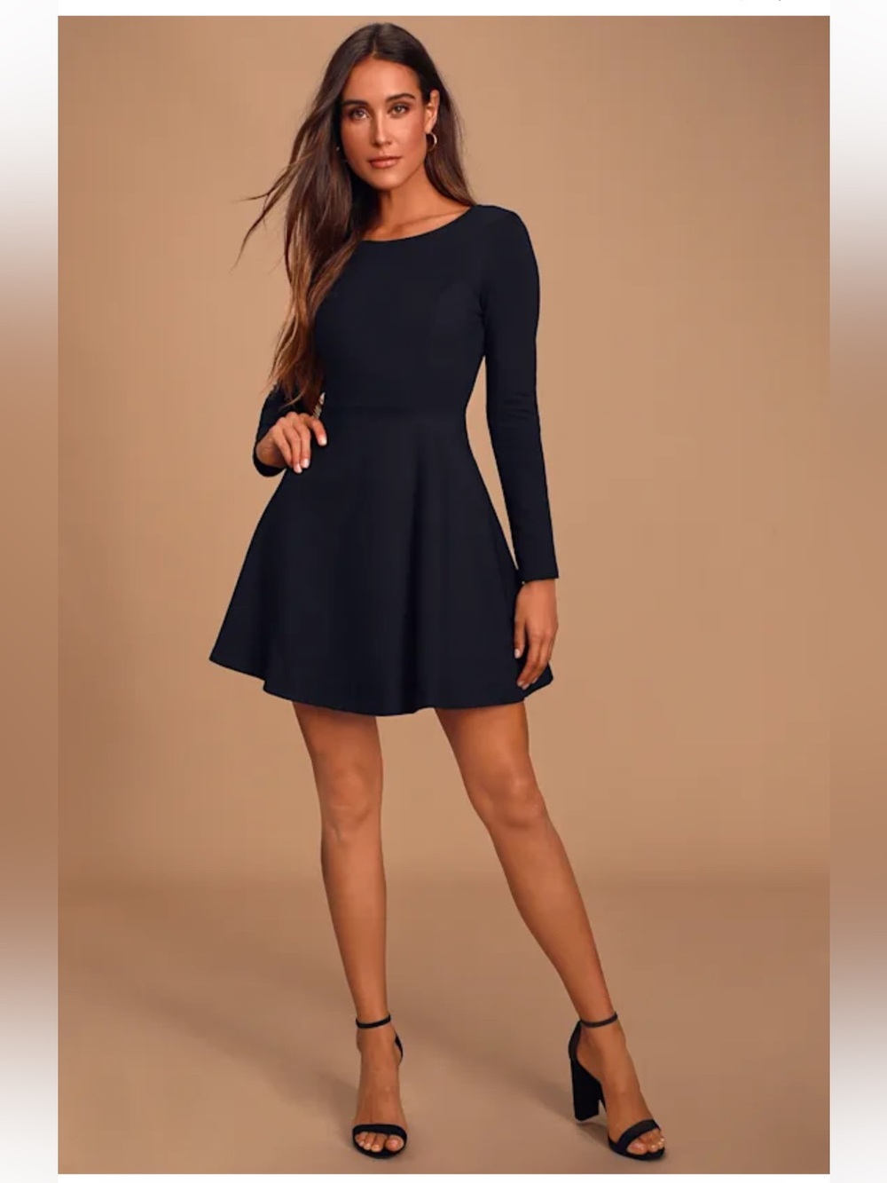 Lulu's Forever Chic Black Long-Sleeve Fit & Flare Dress